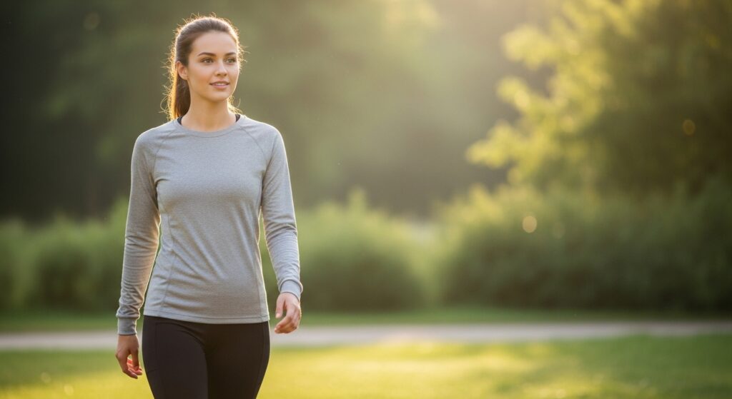 Young woman walking confidently outdoors representing the benefits of a keto diet plan including stable energy and overall metabolic wellness.