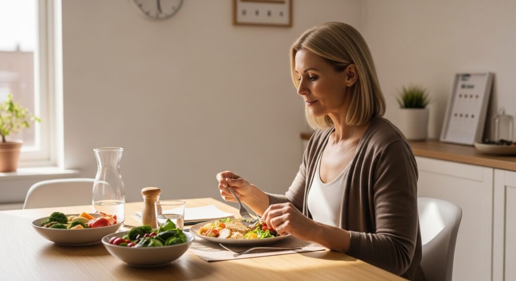 Intermittent fasting for women over 40 with balanced protein-rich meal