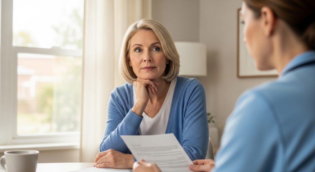 Woman consulting healthcare professional before starting intermittent fasting diet plan