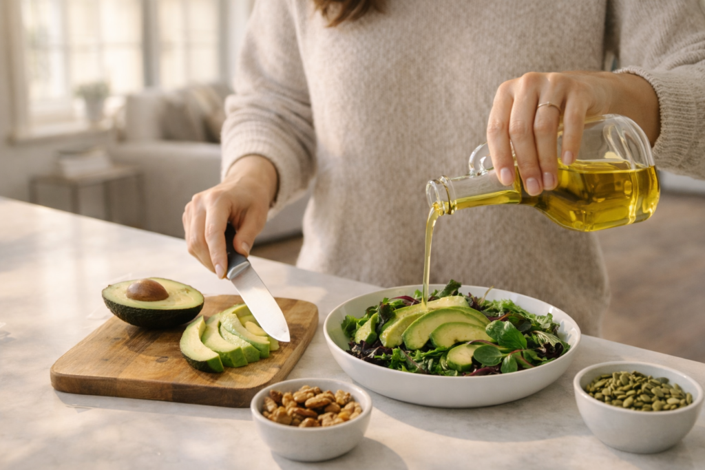 healthy fats for keto diet including avocado olive oil and keto friendly foods
