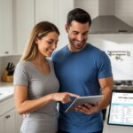 couple checking keto weight loss progress in kitchen after 30 days