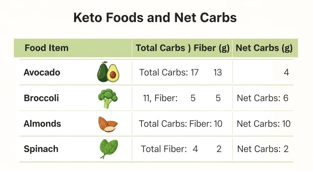 examples of net carbs in common keto foods