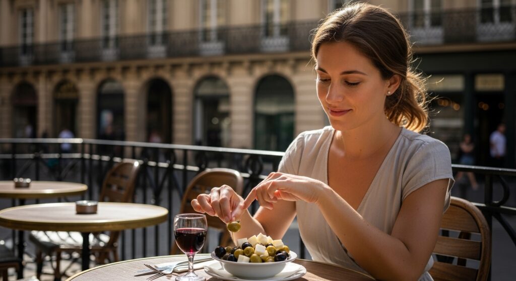 woman eating olives as low carb keto snack