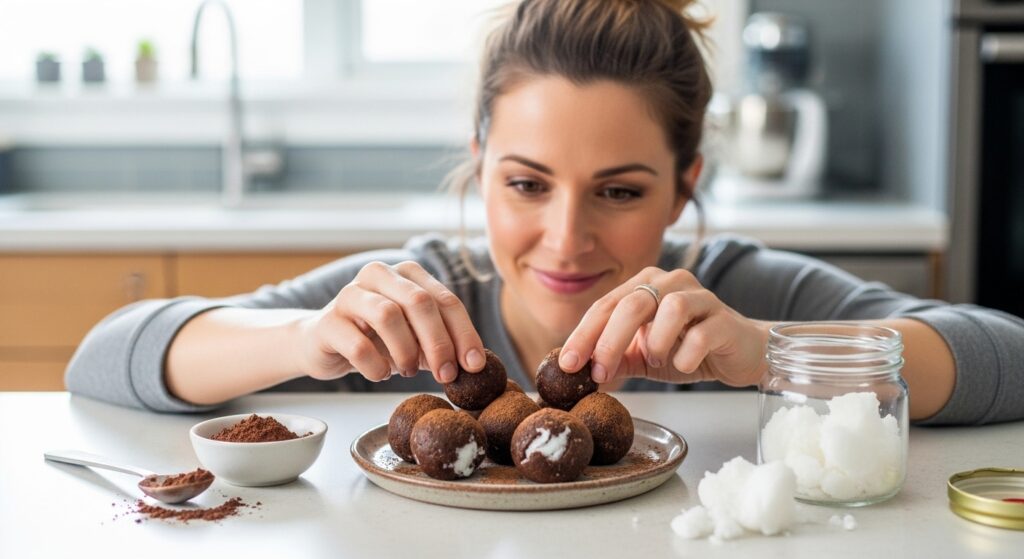 woman preparing keto fat bombs snack