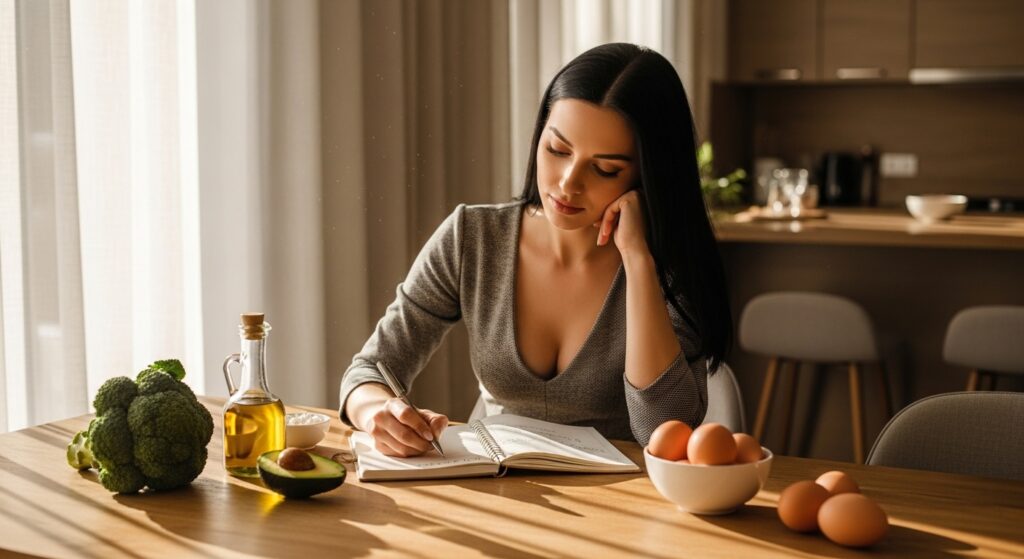 7 day keto meal plan foods including eggs avocado salmon and vegetables