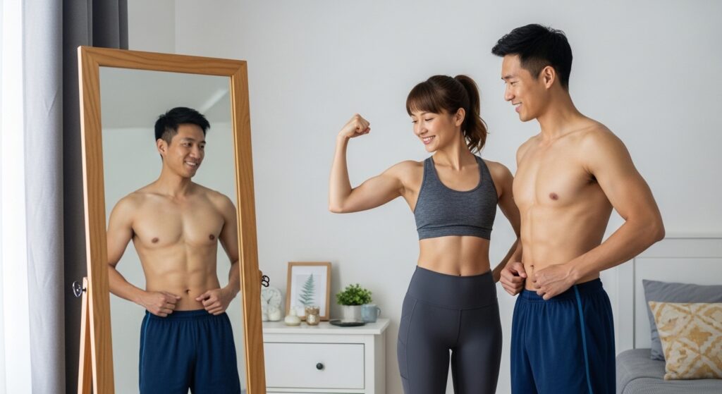 couple comparing realistic keto weight loss results after one month