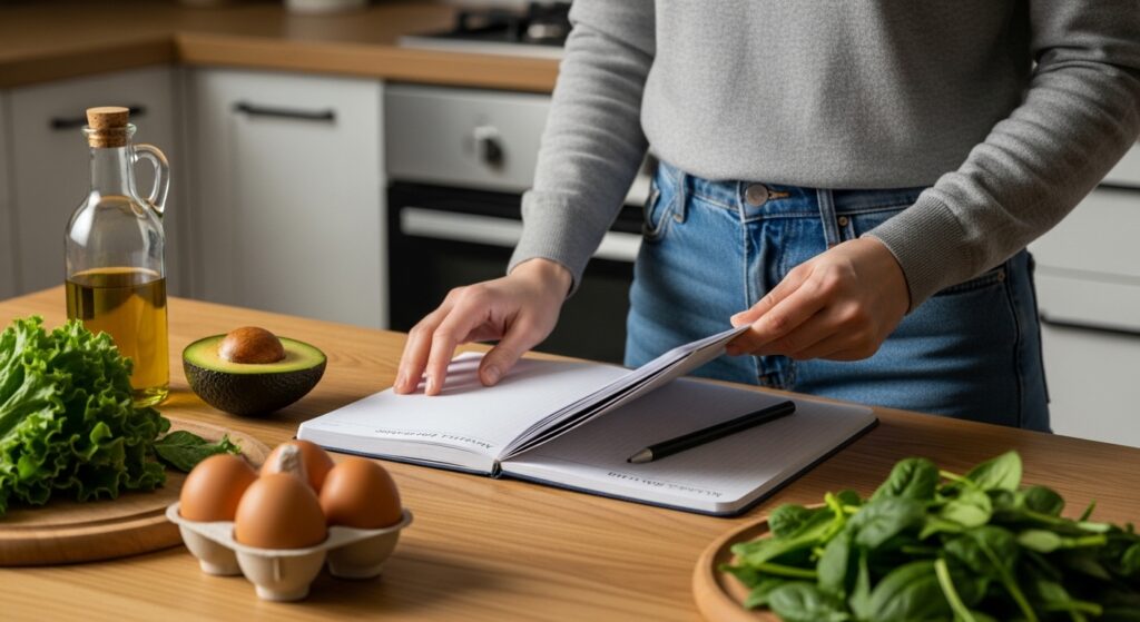 Beginner planning weekly keto meal plan during 30-day starter guide