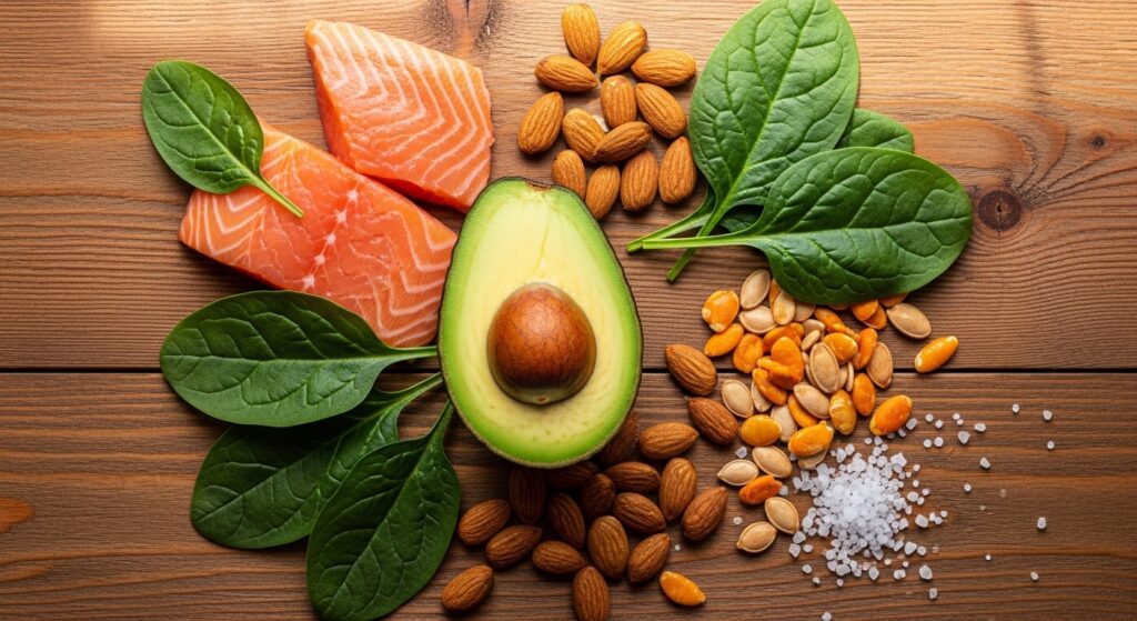keto electrolyte foods including avocado spinach salmon and nuts