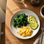 Healthy breakfast supporting metabolic health with eggs, avocado and greens