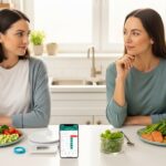 woman comparing lazy keto and strict keto meal setups on kitchen counter