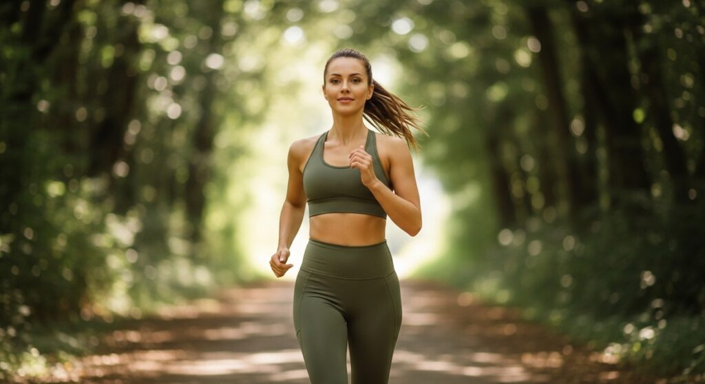 Athletic woman jogging outdoors in activewear using exercise to get into ketosis faster on a ketogenic diet