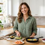 Woman preparing quick keto breakfast ideas including avocado eggs and smoked salmon in a bright Scandinavian kitchen